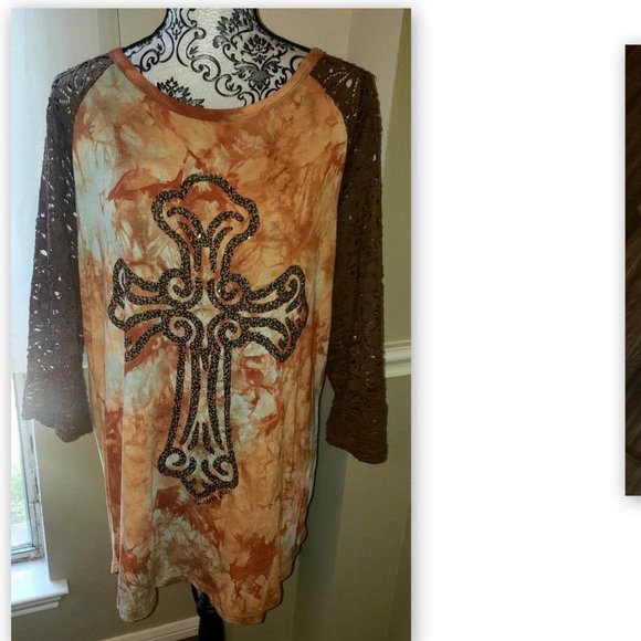 WOMEN'S BOUTIQUE TYE-DYE CROSS BLOUSE-2XL - Picture 1 of 5